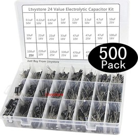 Electrolytic Capacitors Kit, Metal Capacitor Assorted Assortment Box Kit Set of 500-16V 25V 50V Capacitor, Range 0.1uF-1000uF Ltvystore