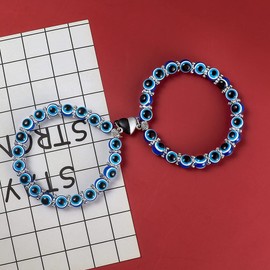 2 Pcs Turkish Evil Eye Glass Bead Stretch Bracelet Set Crystal Strand Protection Amulet Fatima Hamsa Hand Charm Lucky Jewelry for Women Men-2pcs-1