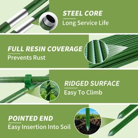 70pcs Garden Stakes Set, 16 Inches Plastic Coated Metal Plant Sticks Stakes Supports, DIY 4ft 5ft 6ft 7ft 8ft Tomato Stakes for Growing Climbing Tomato Vegetables Flowers Pepper, Versatile Ues