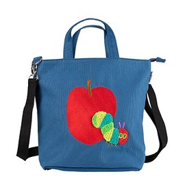 Harapeko Aomushi Apple Sagara Embroidered 2-Way Bag, Navy Blue