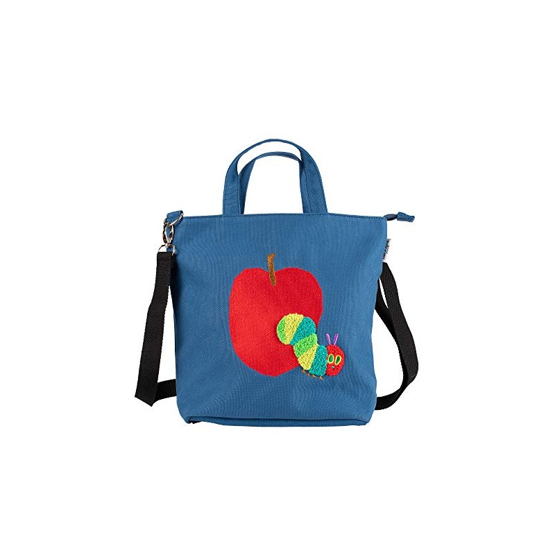 Harapeko Aomushi Apple Sagara Embroidered 2-Way Bag, Navy Blue