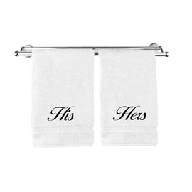 Liberty21 His and Hers Embroidered Hand Towels for Bathroom, Kitchen or Spa. This Set Includes 2 Hand Towels. His and Hers Gifts. 100% Cotton. (White)