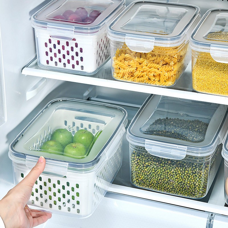 3pcs Drain Storage Basket Box Transparent Leakproof Food Storage Containers