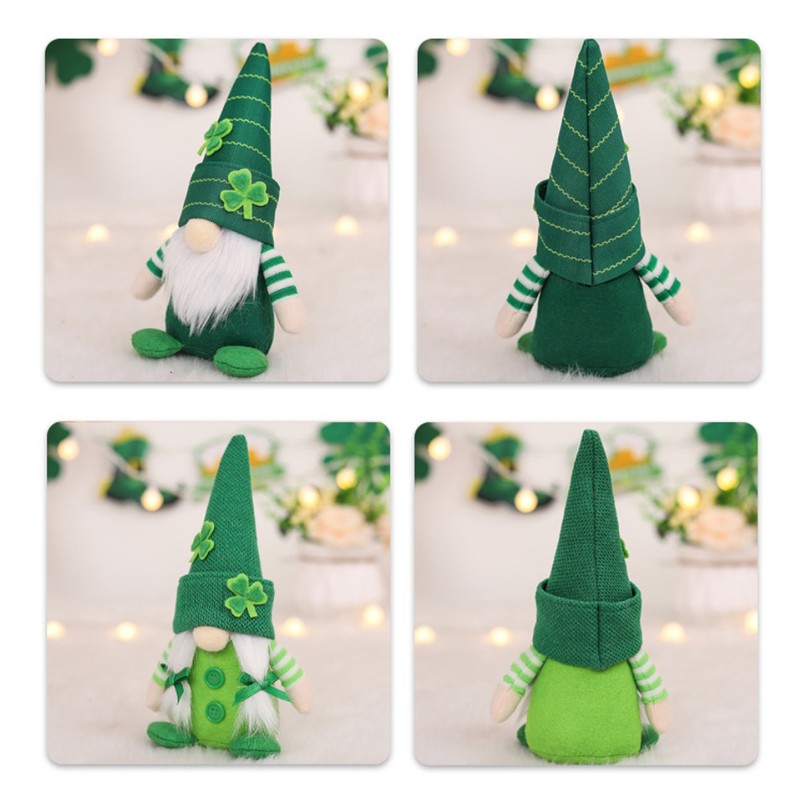 2Pcs Faceless Gnome Plush Doll St. Patrick's Day Green Clover