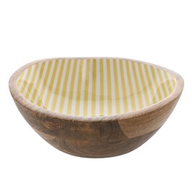 Widdop and Co Country Living - Mango Wood Bowl with Yellow Striped Patterned Interior - Food Safe Dinner Bowl - Kitchen & Dining/Gifting & Homeware - H: 8cm x W: 15cm. (Yellow Stripe)