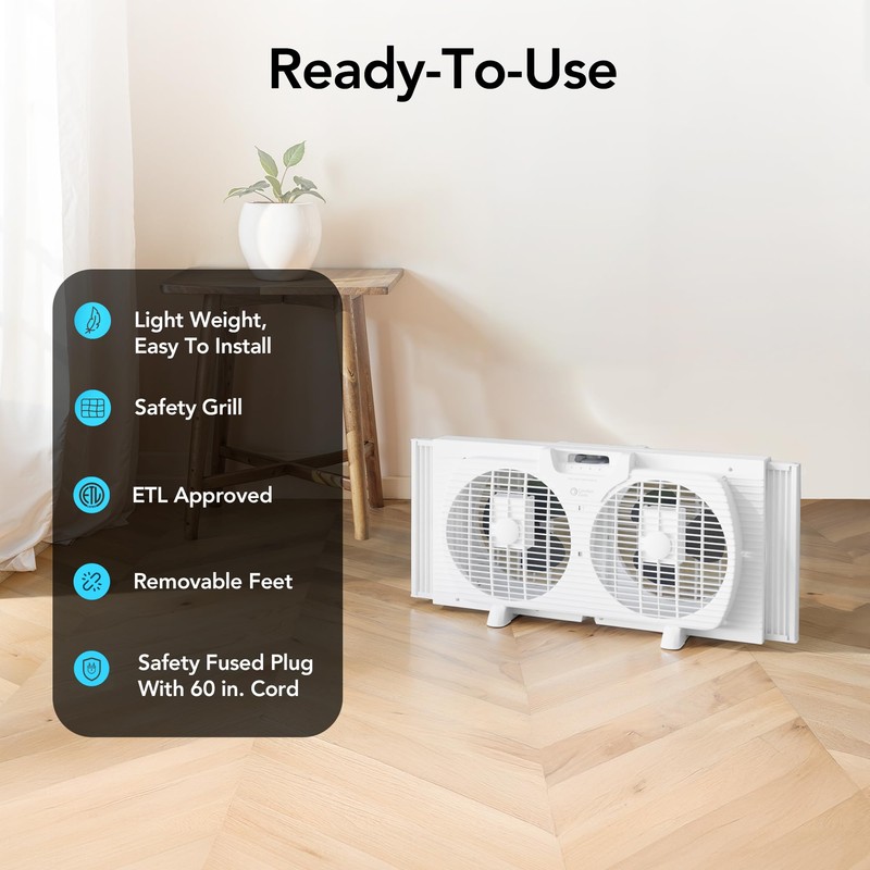 Comfort Zone Window Fan for Bedroom, 9 inch 3 Speed