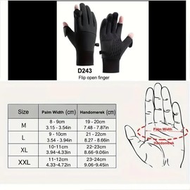 2XK-NOV 1 Pair Windproof and Waterproof Warm Gloves with Finger Cap, Touchscreen Gloves, Fingerless, Suitable for Running, Cycling, Driving, Fishing, Unisex, black