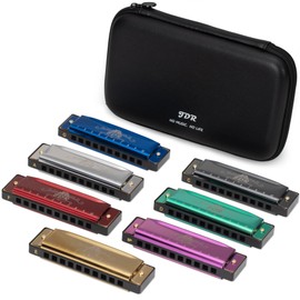 JDR Harmonica Set of 7 (Key of C, D, E, F, G, A and Bb), 10 Holes 20 Tones Blues Harp Diatonic Mouth Organ Harmonica with EVA Protective Case for Adults, Kids, Beginner and Professionals Gift Colorful