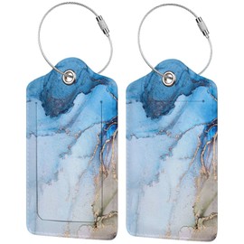 2 Pack Luggage Tags for Travel, Cute PU Leather Name ID Labels with Stainless Steel Loop Privacy Cover for Women Girls Bag Suitcase