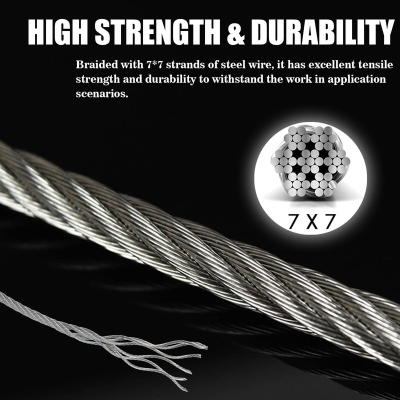 VIVBOO Metal Wire 1/8 inch Carbon Steel Galvanized Cable 50FT