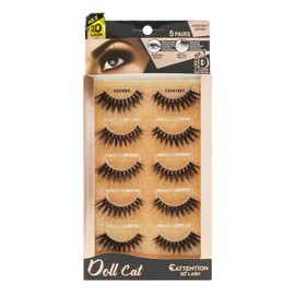 CATTITUDE 3D LASHES Courtney Doll Cat, Lightweight & Reusable, Cruelty-Free - 5 Pairs