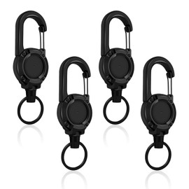 Smloplom Pack of 4 Extendable Keyrings, Durable with Spring Steel Cable (0.9 mm), the Lanyard for Mountaineering, Fishing, Climbing, Outdoor, Black, black