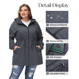 Hanna Nikole Rain Jacket Women Waterproof Light Raincoat Windbreaker Rain Jackets With Hood Dark Gray 20Plus