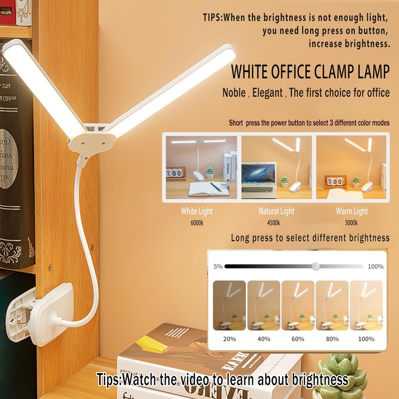 GcSige Dual Head LED Desk Lamp with Clamp, Eye-Caring Clip