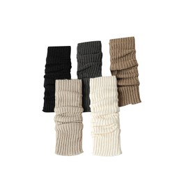 WDIRARA Women's 3 Pairs Rib Knit Leg Warmers Y2k 80s Long Socks Slouch Socks Multicolor 36-39