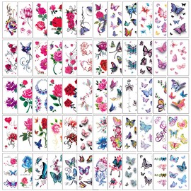 60 Sheets Temporary Tattoos Flower Tattoos Butterfly Tattoos Words Lines Tatoos for Adults Men and Women