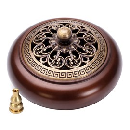 Copper Incense Burner, with Incense Stick Holder & Fire Cotton Lotus Incense Holder Cone Coil Incense Burner Ash Catcher with Lid for Indoor Ornament Handicraft Gifts