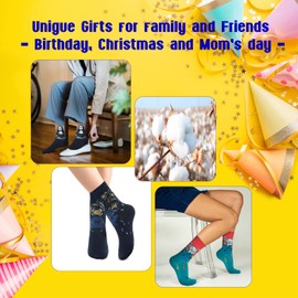 KONY Women's 4 Pairs Funny Famous Oil Painting Art Printed Casual Crew Socks, Artist Fashion Socks Size 6-9 (Famous Painting - 4 pairs)