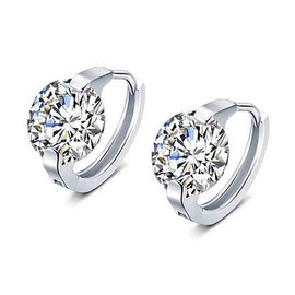 Crystal Tiny Small Hoop Earrings Sterling Silver Cartilage Sleeper Round Huggies Hoops 10mm for Women Girls (Round)