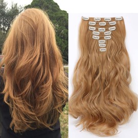 Gairyan Clip in Extensions Haarverlängerungen Teile Gewellt Lang Synthetik Haarteile Clip in Haarverlängerung Wellige 45cm Lockige Kunsthaar für Damen, Dunkelblond