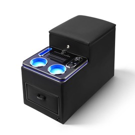 CEMOFE Center Console Between Seat with a Lock, Upgraded Center Console Organizer for Minivans, Truck & Motorhome, with Fast Phone Charging, 7-Color Adjustable LED Lighting and Cup & Phone Holder