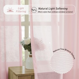 KangBang - Cortinas transparentes de color rosa rubor para sala de estar, 42 x 92 pulgadas, cortinas de gasa con textura plisada, filtrado de luz, respirable, tratamientos de ventana para barra