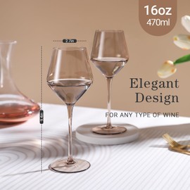 Colorsavant Smokey Sand Wine Glasses Set 6-16oz, Long Stem, Universal Size for White and Red Wine - Hand Blown Smoky Amber Brown Neutral Stemware for Home,Party