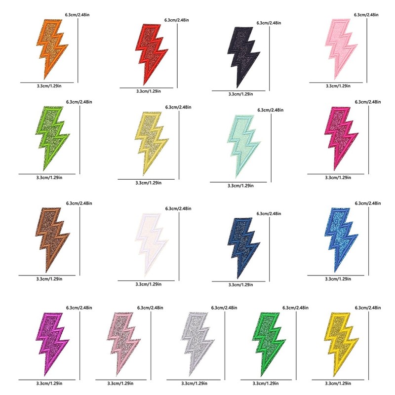 34Pcs Lightning Iron On Patches, 2.5" Embroidered Appliques