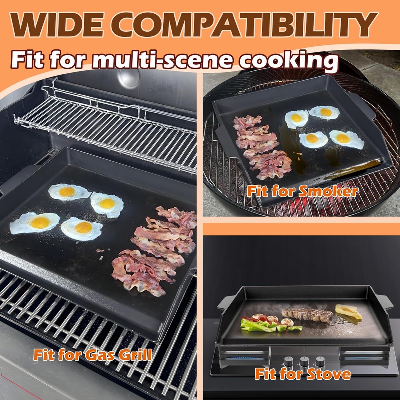 MOASKER Universal Cast Iron Griddle 18.6" x 14", Pre-Seasoned Nonstick
