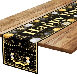 Happy Birthday Decoration, Vintage Birthday Black Gold Table Runner, Happy Birthday Table Runner, Birthday Party Table Decor, Birthday Table Runner for Men Women Him Her