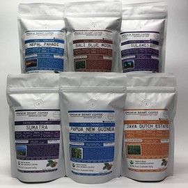 6 Bags – Asian/Indonesian – Combo Bean Box – Roasted To Order Arabica Coffee – Order Today/We Roast Today – Choose Roast Level (Light /Blonde /Medium /Med-Dark /Dark /Italian) (Whole Bean/Ground)