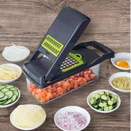 Kitchen ideas Veggie slicer 16 pieces (Gray, 1) 16 pieces hand operated vegetable slicer, veggie chopper, food chopper, onion cutter.