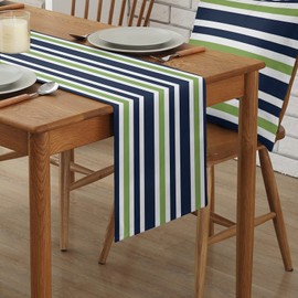 T&H XHome Durable Fabric Table Runner,Simple Navy Blue, Lime Green and White Stripe Washable Linen Table Runners for Home/Kitchen/Dining Table/Indoor & Outdoor Use 13x70Inches