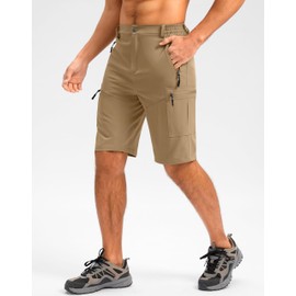Pudolla Men's Hiking Shorts 11" Lightweight Cargo Work Shorts for Men Summer Travel Golf Casual Outdoor with 5 Pockets(Dark Khaki Large)