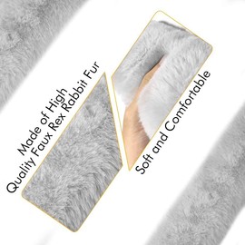 GAMPRO Seat Belt Pads Long 13 inch Faux Rex Rabbit Fur, Soft Comfortable Car Safety Seat Belt Strap Shoulder Pad for Adults and Children 2-Pack(Light Gray)