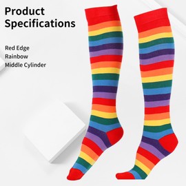 Rainbow Socks,Long Womens Stripe Medium Tube Copsplay Fashion Show Knee Length Cotton Stripy Patterned Stockings,Leg Warmers Thigh Highs Clothes,Colourful Pride Day Gifts Crazy Sock for Kids,Women