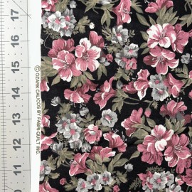 Fabri-Quilt Ozark Calicos Flowers On Black 1/2 Yard Fabri-quilt Cotton Fabric - New