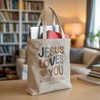 Jesus Bible Christian Tote Bag, Jesus Loves You Reusable Shopping
