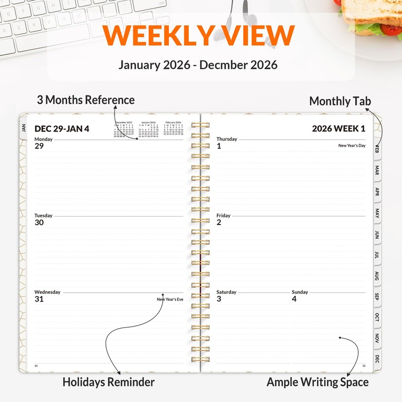 SUNEE 2026 Planner, Weekly and Monthly Calendar Planner, January 2026-December