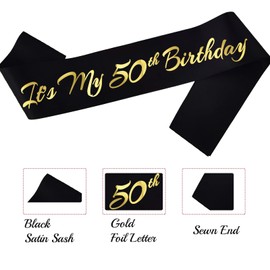 Novaflare It's My 50th Birthday Sash, Black Gold Birthday Sash for 50th Birthday Party Supplies, Birthday Gifts for Girl or Boy 50th Birthday Party Favors