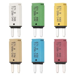 DMiotech 6 Pack Automatic Narrow Mini Reset Fuse, 14V DC 5A 10A 15A 20A 25A 30A ATC/ATO Auto Circuit Breaker Reset Fuses Low Profile Blade Fuses for Car Truck SUV Marine, Colorful