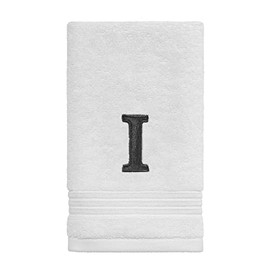 Avanti Linens - Monogram Embroided Fingertip Towel, 100% Cotton Bathroom Decor, I, White/Gray