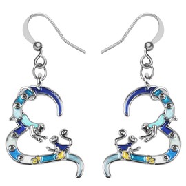 Enamel Alloy Mothers Day Double Monkey Earrings Heart Drop Dangle Fashion Jewelry For Women Girls Charm Gift (Blue)