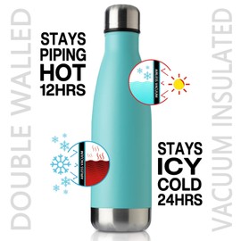 MEWAY 17oz Sport Water Bottle Vacuum Insulated Stainless Steel Sport Water Bottle Leak-Proof Double Wall Cola Shape Water Bottle, Keep Drinks Hot & Cold (Light Blue, 1 pack)