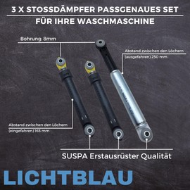 LICHTBLAU Set of 3 Suspa shock absorbers 7381924 for Miele washing machine, vibration damper, 8 mm bore 120N/75N, 07381920, spare part washing machine damper