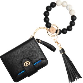 SNUG STAR Multi-Purpose Wallet High Capacity Card Holder Zipper Coin Purse with Wristlet Bracelet Keychain Silicone Beaded Bangle (Anti Theft Silicone Bracelet(16 Cards)-Dark-B)