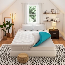 OhGeni Cooling 4 inch Dual Layer Full Mattress Topper, 2 inch Cooling Gel Memory Foam, 2 inch Down Alternative Pillow Top Cool Pad, Mattresses Cover for Bed, Medium Support, Fits 6”-19” Deep Pocket