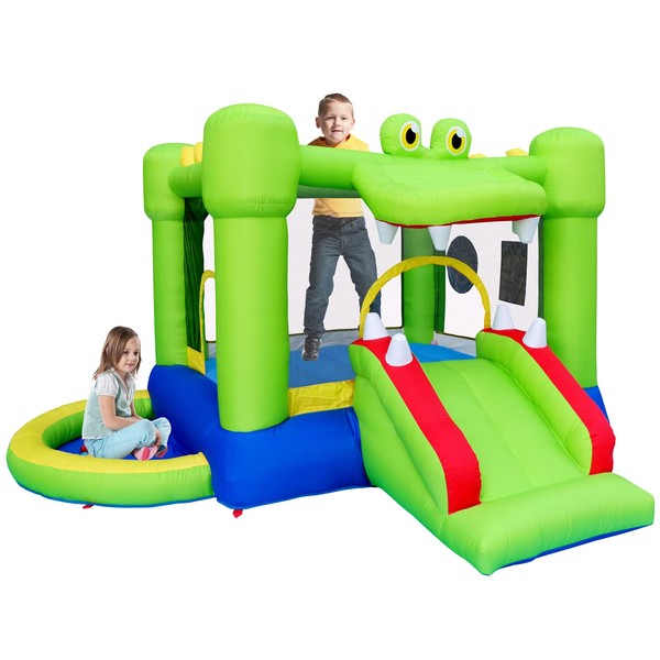 Inflatable Bounce House with Slide, Jumping Castle with Blower and Ball Pit House, Two Dart Target Game
