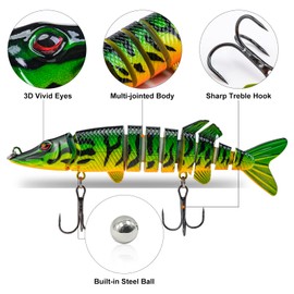 Goture 3Pcs Fishing Lure for Bass Trout, 8 Segmented Multi Jointed Swim Baits for Bass Fishing, Slow Sinking Swimbaits Lure, Pike Fishing Lure Freshwater Saltwater Fishing Lure Kit, 4.9", 0.68oz
