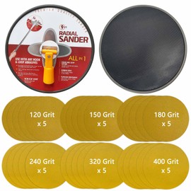 WYXDSDEV Drywall Sander 9 Inch Radial Round Sander 30pcs Sanding Discs Hook and Loop 120,150,240,320,400 Grit, for Wall Cleaning and Polishing